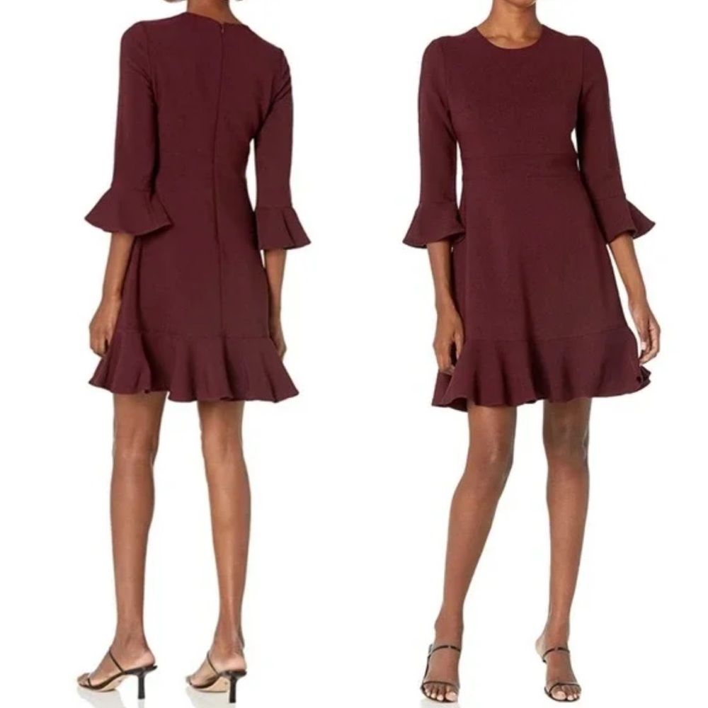 Eliza J bell sleeve burgundy mini dress with flounce hem Size 6